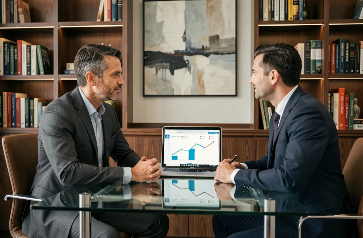 Entrepreneur en réunion avec un conseiller en affaires pour booster la croissance de son entreprise