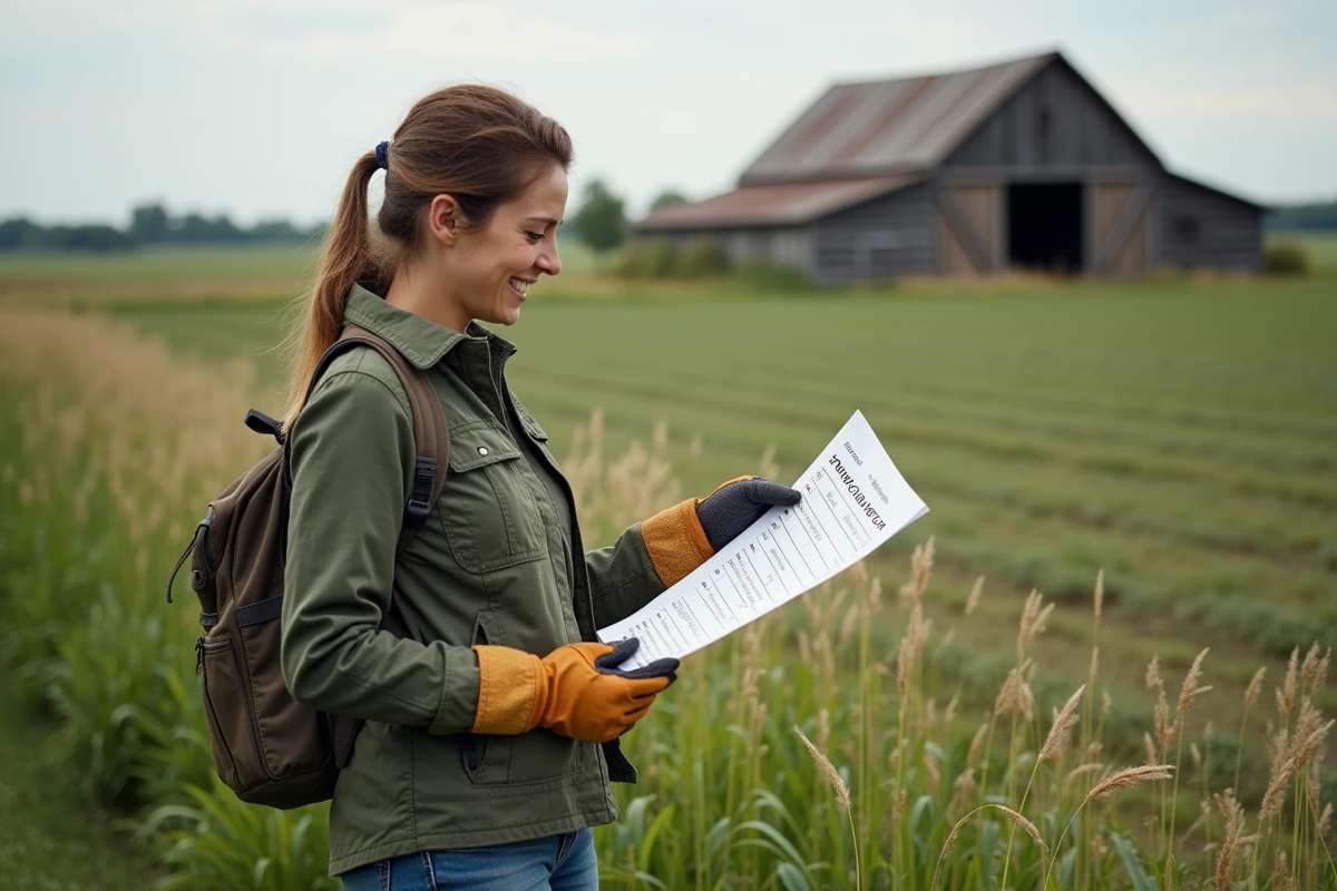 Femme souriante avec un graphique sur les mauvaises herbes et glyphosate