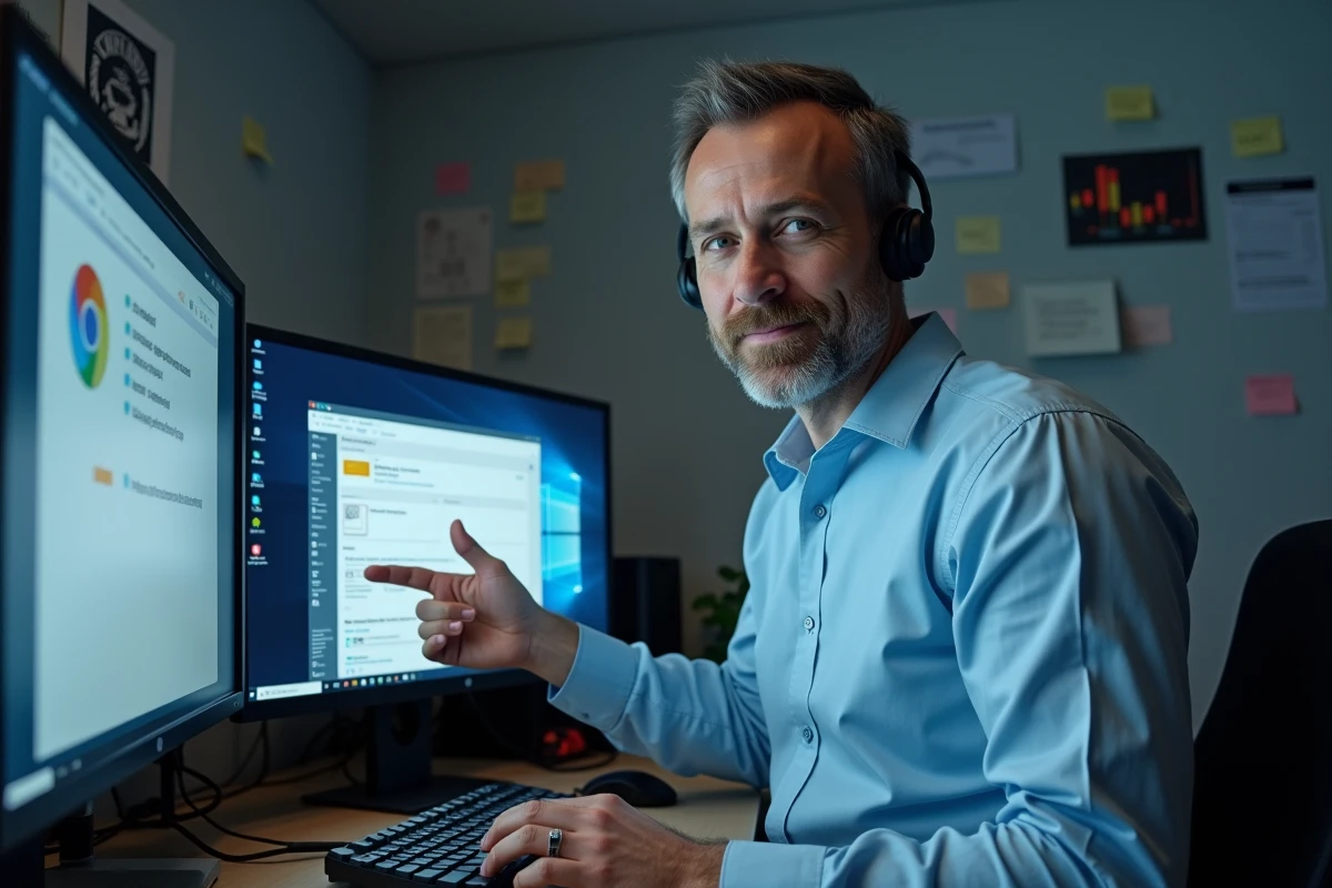 Technicien informatique analysant une erreur de compatibilité de navigateur empêchant le chargement de Gozmap sur un ordinateur de bureau